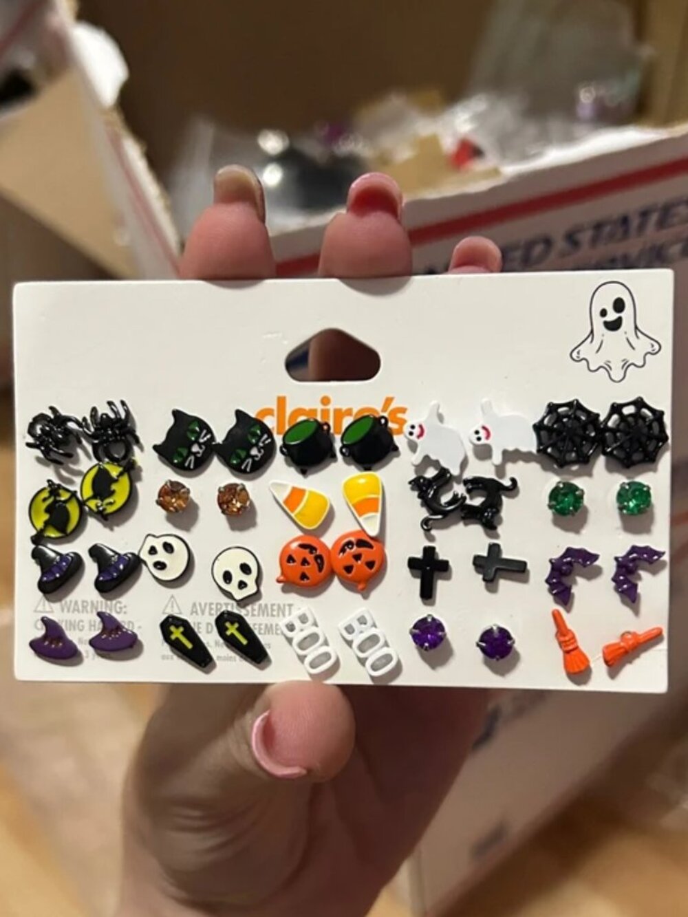 Claire's Halloween Earring Set 20 Pairs Studs Ghosts Cats Pumpkins NWT